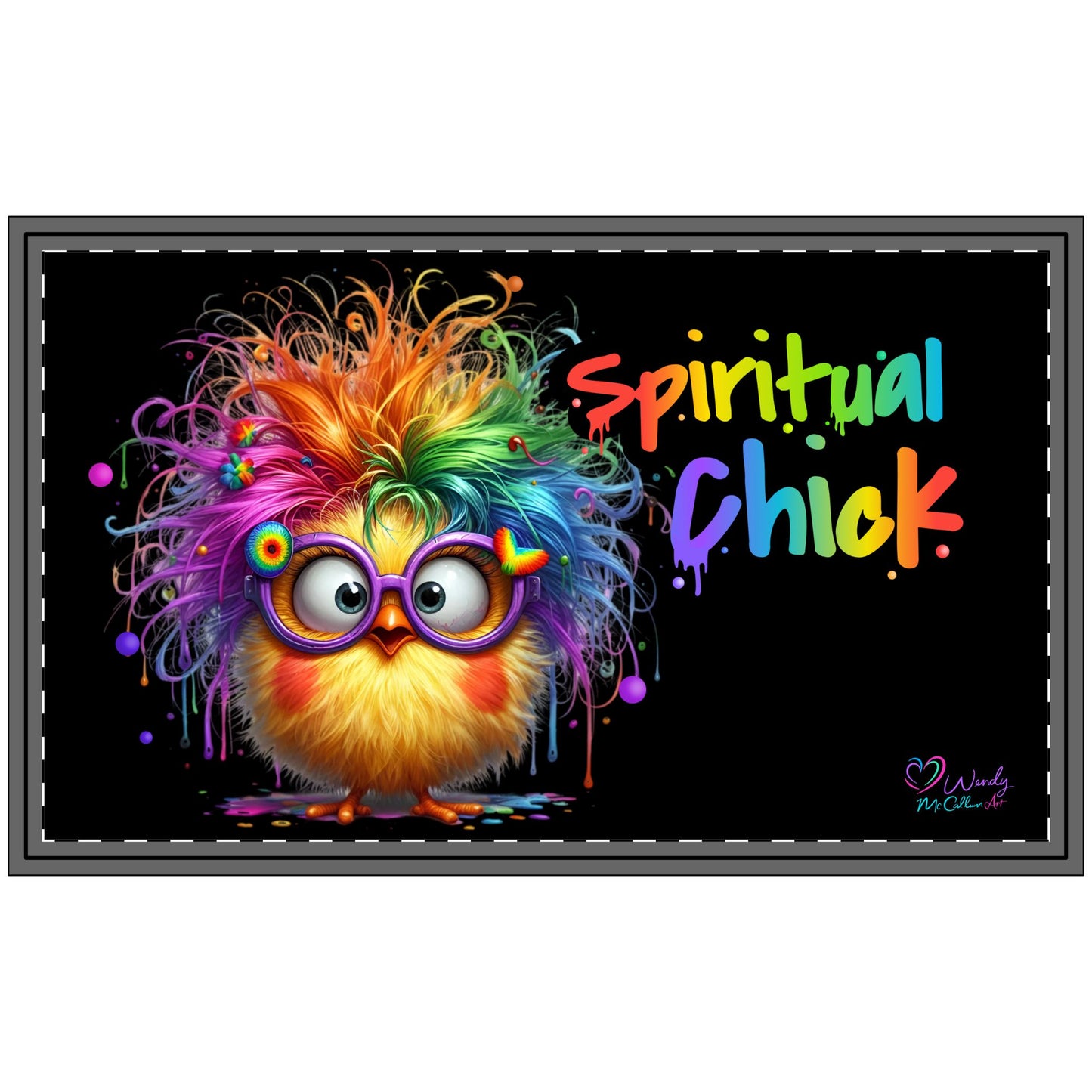Spiritual Chick Polyester Doormat — Colourful Boho Welcome Mat for Meditation Lovers black