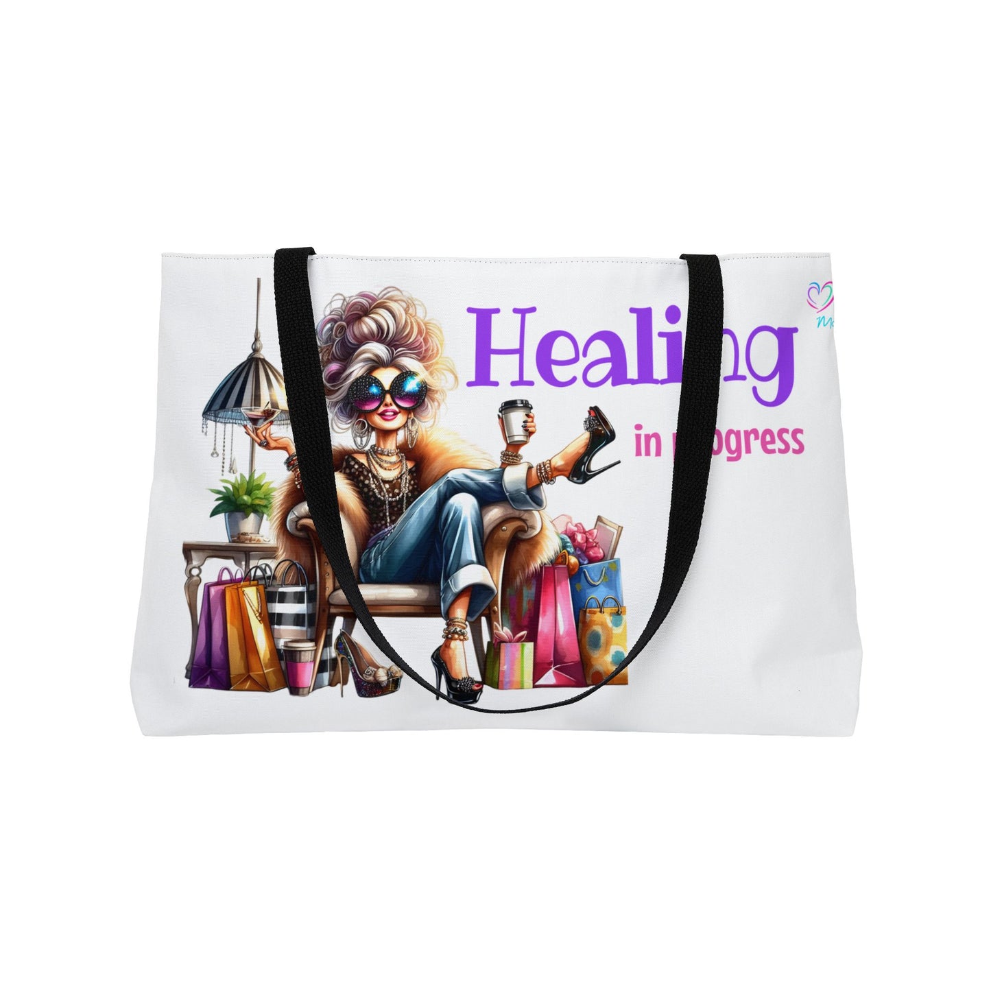 Weekender Tote Bag — "Healing in Progress" Relaxed Self-Care Travel Tote