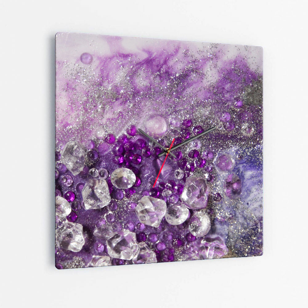 Amethyst Dreams Square Glass Wall Clock - Elegance