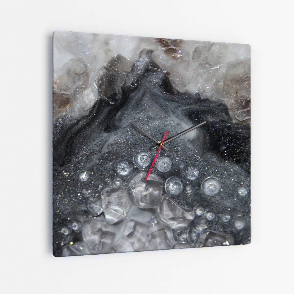 Grey Moonstone Square Glass Wall Clock - Elegance