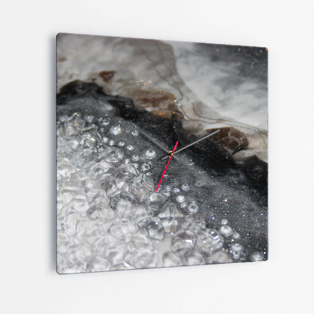 Grey Moonstone Square Glass Wall Clock - Opulence