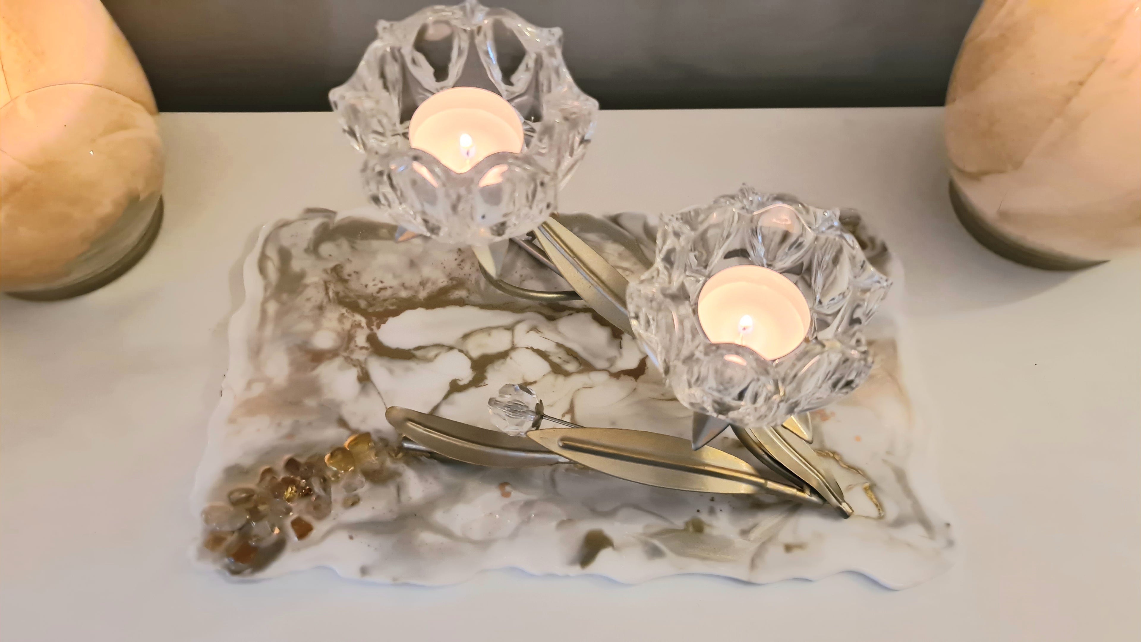 Citrine gold marbled resin tray