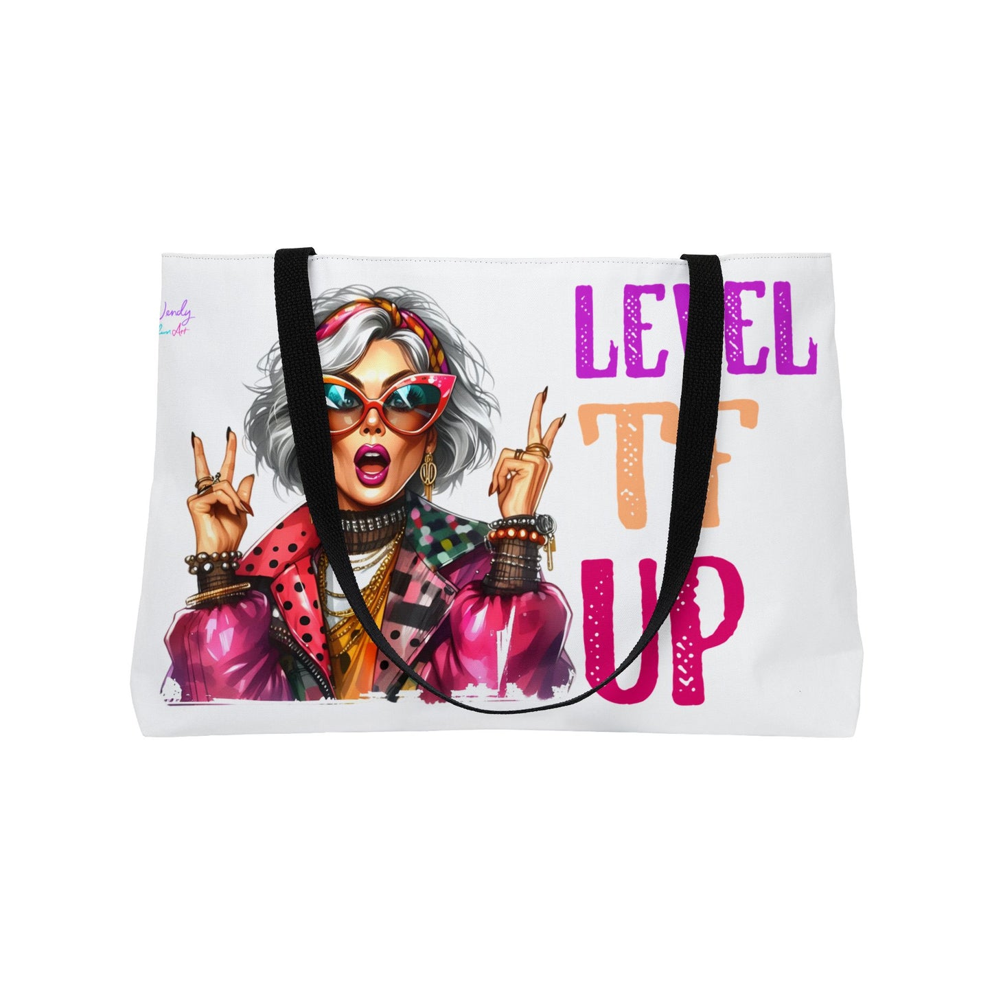 Weekender Tote Bag — "Level TF Up" Funny Retro Grandma Graphic Tote