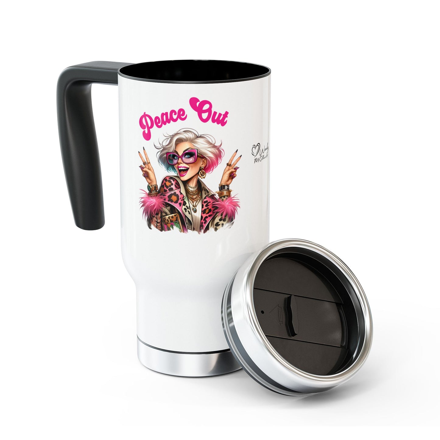 Peace Out – Glam Confidence Woman in Her Prime Stainless Steel Travel Mug (14oz)