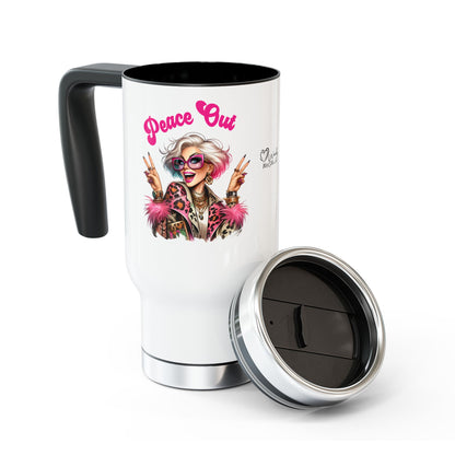 Peace Out – Glam Confidence Woman in Her Prime Stainless Steel Travel Mug (14oz)