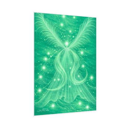 Archangel Raphael Healing Giclée Print – Vibrant Green Angel Frequency Art