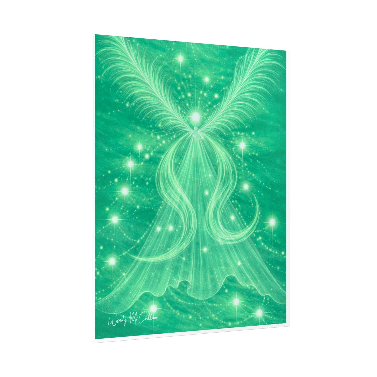 Archangel Raphael Healing Giclée Print – Vibrant Green Angel Frequency Art