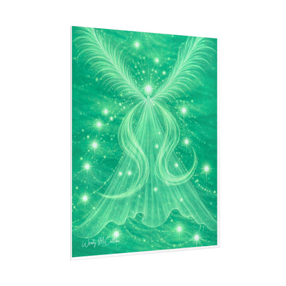 Archangel Raphael Healing Giclée Print – Vibrant Green Angel Frequency Art