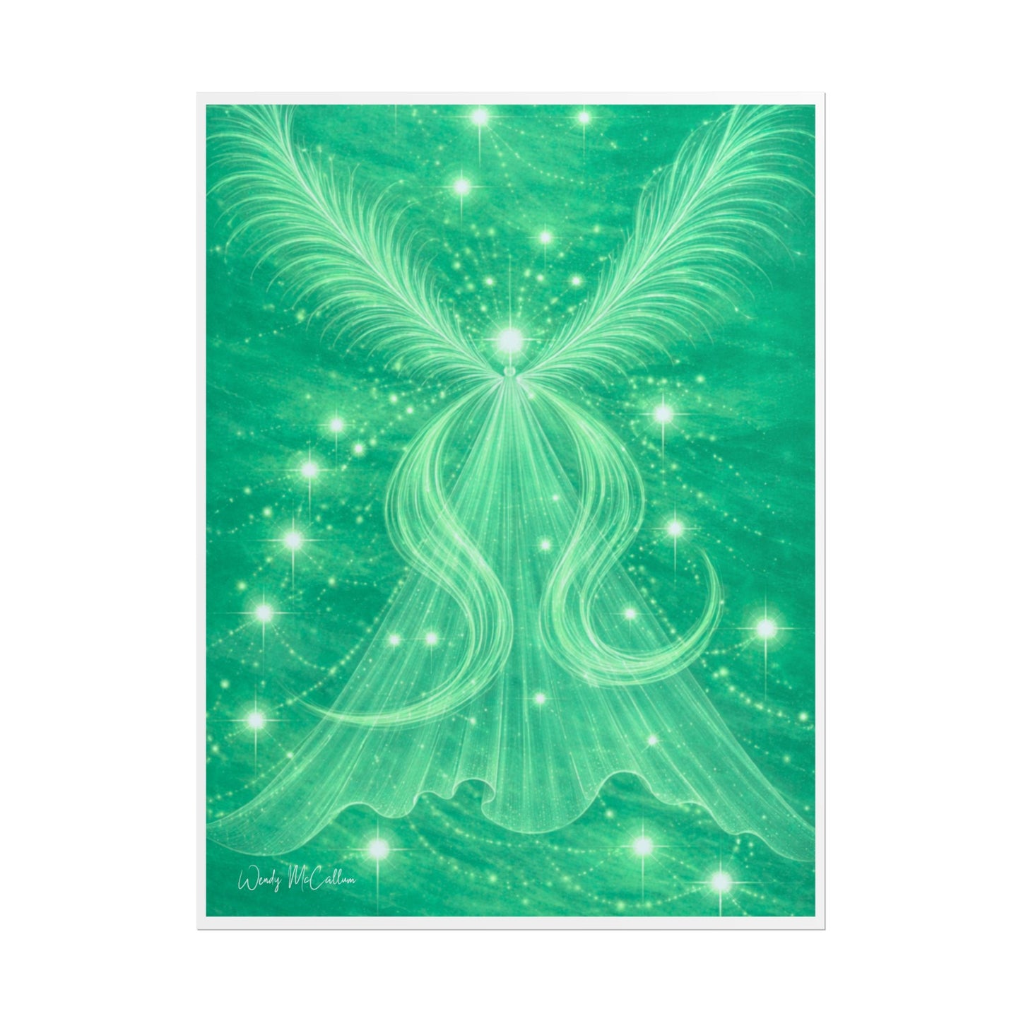 Archangel Raphael Healing Giclée Print – Vibrant Green Angel Frequency Art