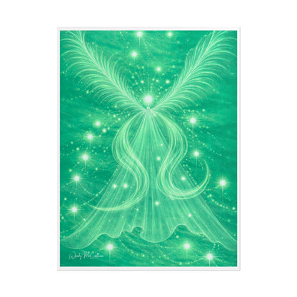 Archangel Raphael Healing Giclée Print – Vibrant Green Angel Frequency Art