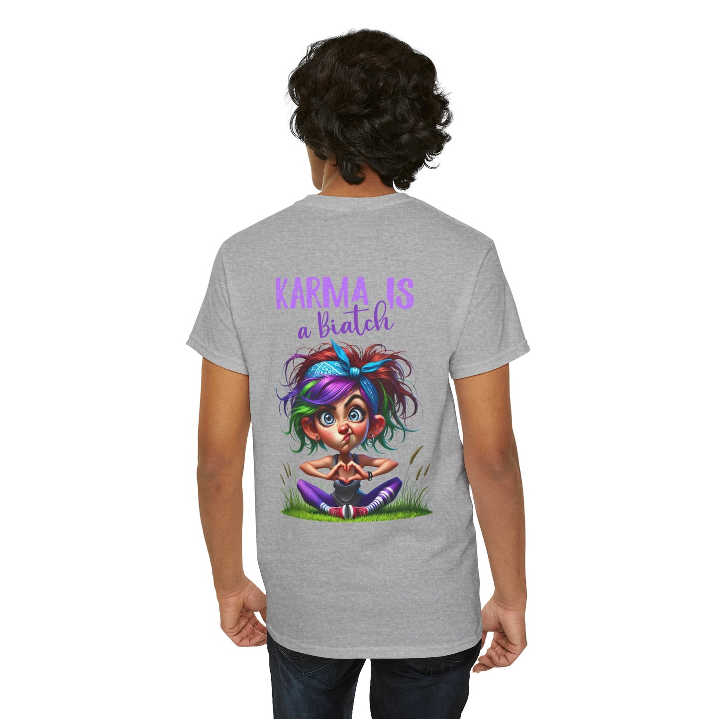 T-Shirt — 'Karma Is a B*tch' Colourful Yoga Girl Graphic Tee