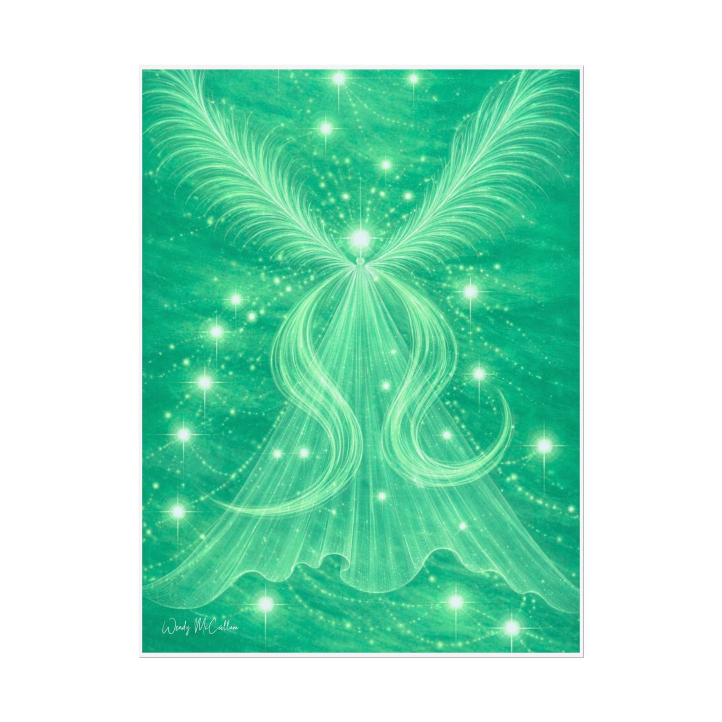 Archangel Raphael Healing Giclée Print – Vibrant Green Angel Frequency Art