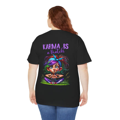 T-Shirt — 'Karma Is a B*tch' Colourful Yoga Girl Graphic Tee