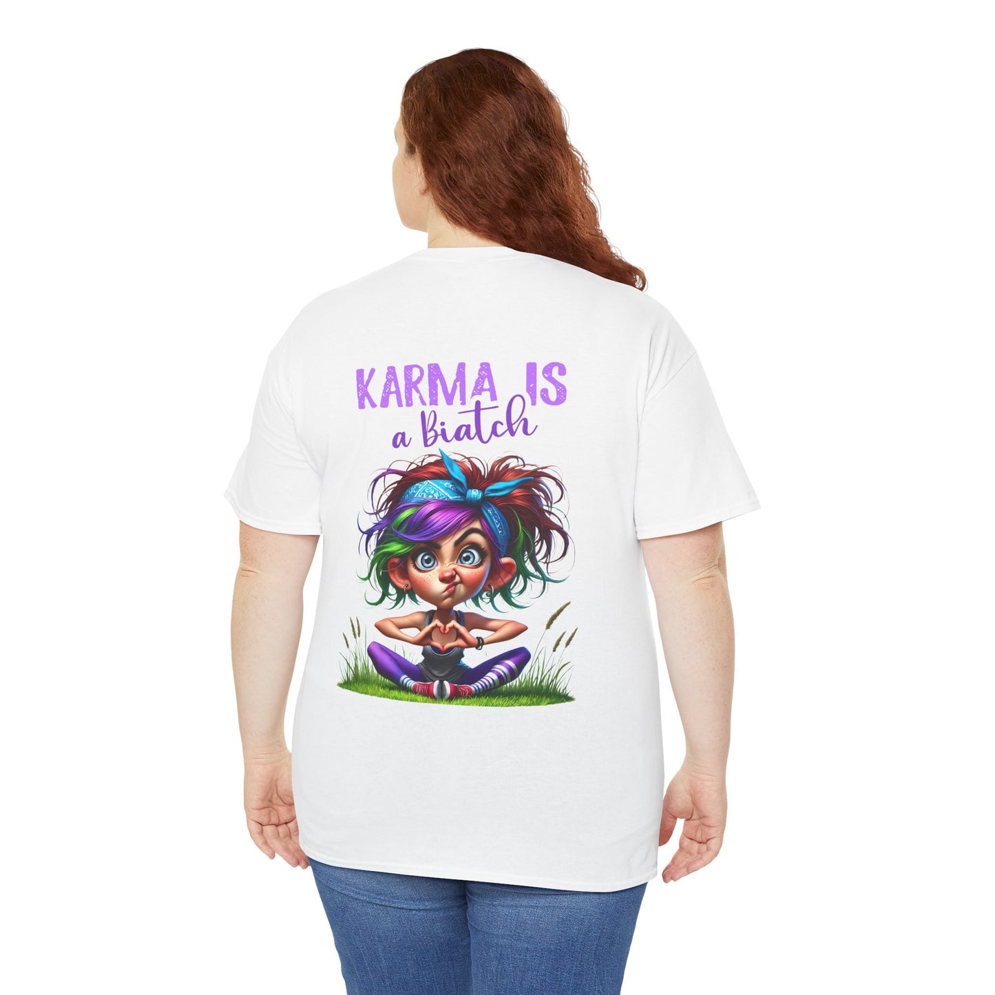 T-Shirt — 'Karma Is a B*tch' Colourful Yoga Girl Graphic Tee