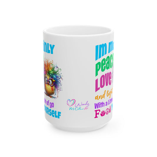Peace, Love & Light — Colourful Rainbow Chick Spiritual Ceramic Coffee Cup (11oz/15oz)