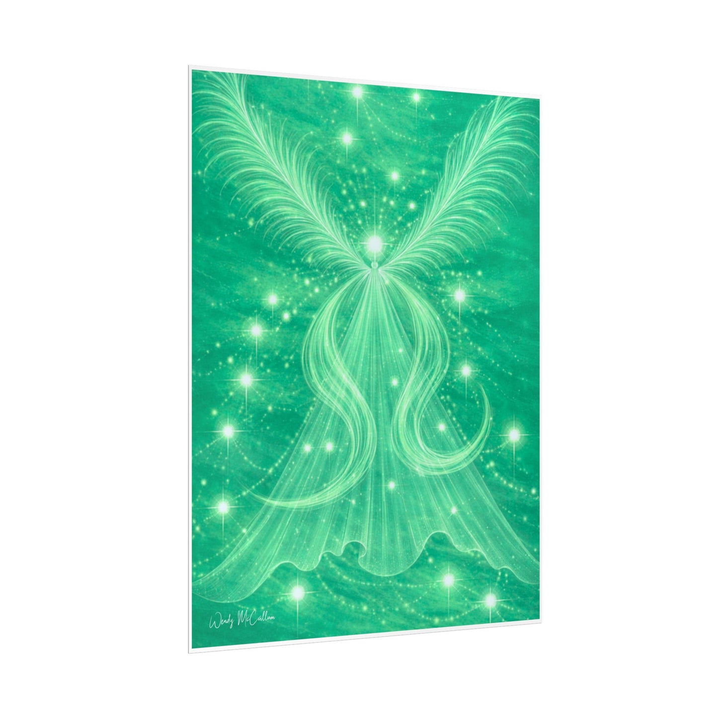 Archangel Raphael Healing Giclée Print – Vibrant Green Angel Frequency Art