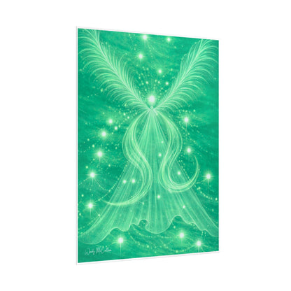 Archangel Raphael Healing Giclée Print – Vibrant Green Angel Frequency Art