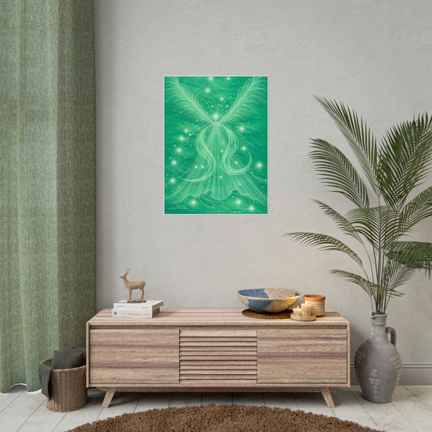 Archangel Raphael Healing Giclée Print – Vibrant Green Angel Frequency Art