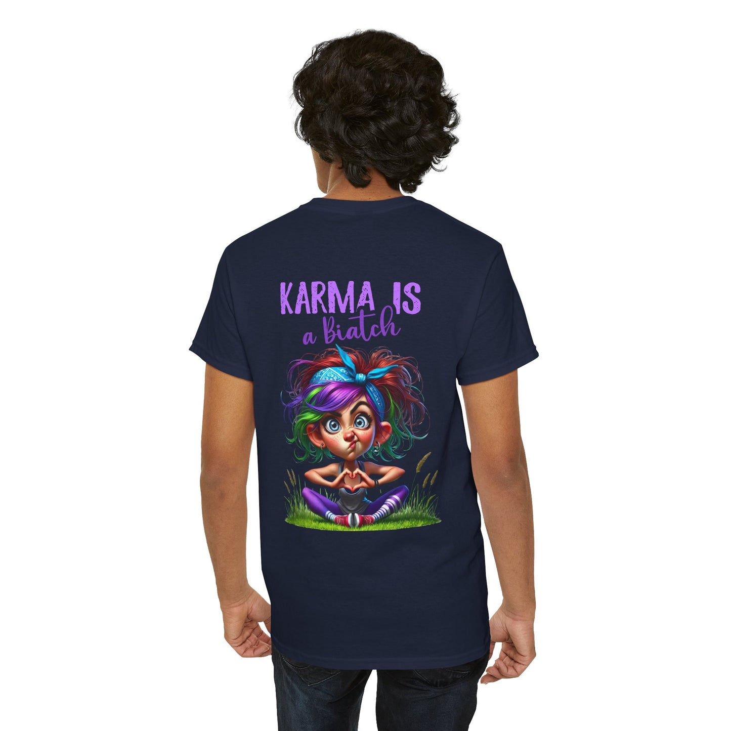 T-Shirt — 'Karma Is a B*tch' Colourful Yoga Girl Graphic Tee