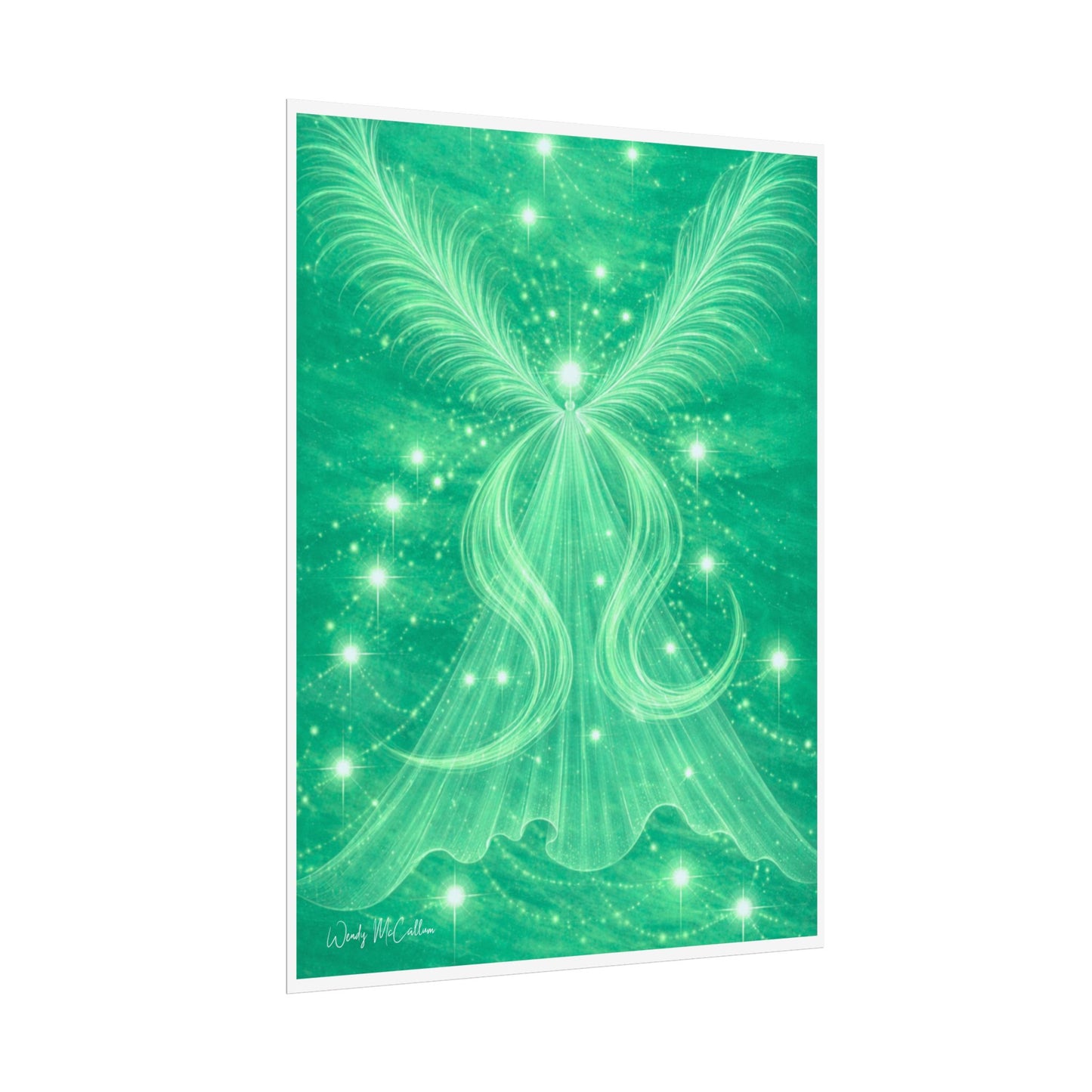 Archangel Raphael Healing Giclée Print – Vibrant Green Angel Frequency Art