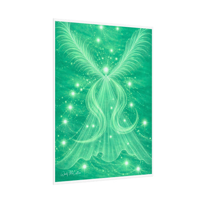 Archangel Raphael Healing Giclée Print – Vibrant Green Angel Frequency Art