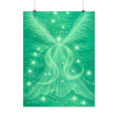 Archangel Raphael Healing Giclée Print – Vibrant Green Angel Frequency Art