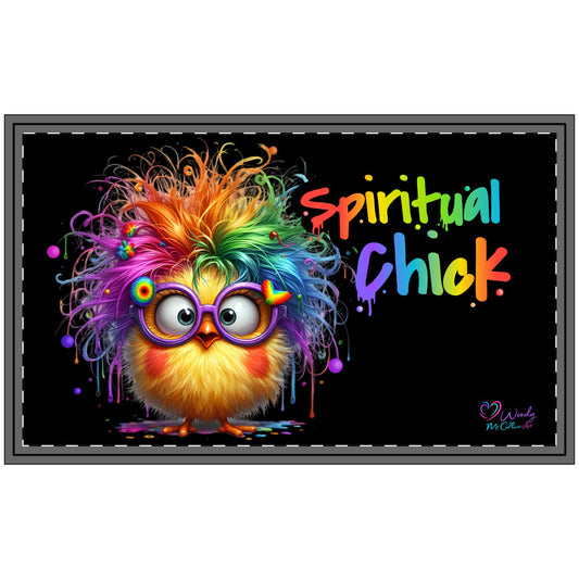 Spiritual Chick Polyester Doormat — Colourful Boho Welcome Mat for Meditation Lovers black