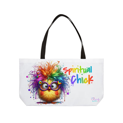 Weekender Tote Bag — "Spiritual Chick" Colourful Rainbow Chick Beach & Travel Tote