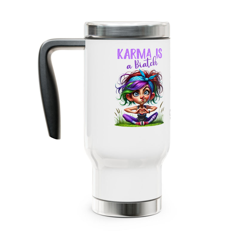 Karma Is a Biatch – Cute but Savage Yoga Girl Stainless Steel Travel Mug (14oz)