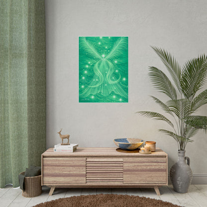 Archangel Raphael Healing Giclée Print – Vibrant Green Angel Frequency Art