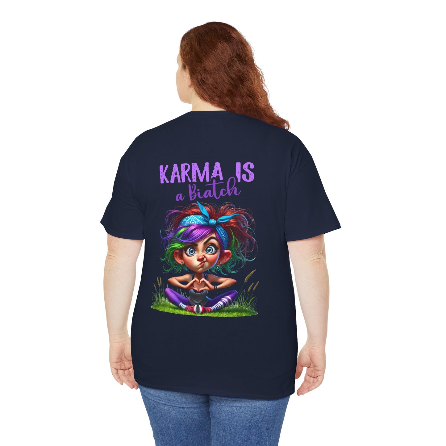 T-Shirt — 'Karma Is a B*tch' Colourful Yoga Girl Graphic Tee