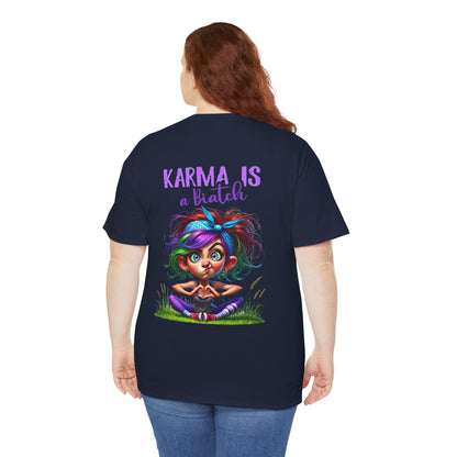 T-Shirt — 'Karma Is a B*tch' Colourful Yoga Girl Graphic Tee