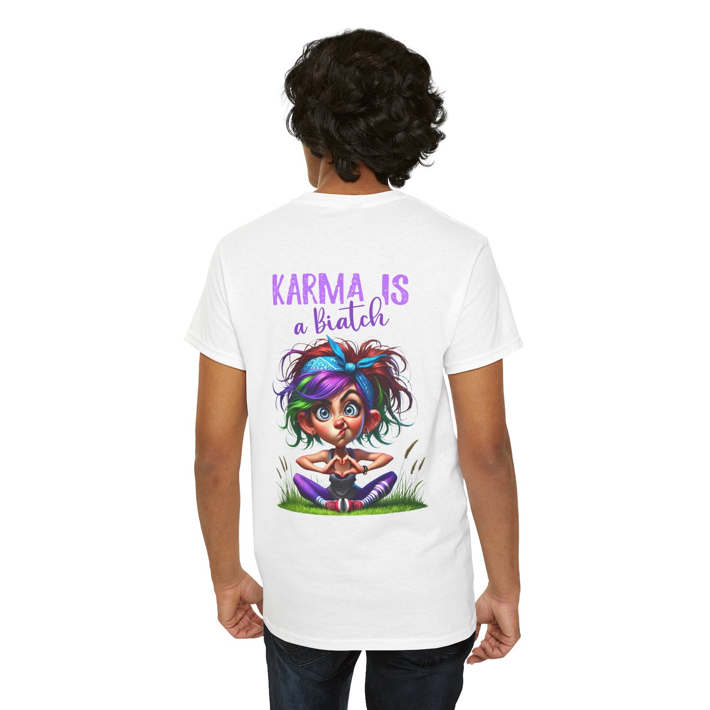 T-Shirt — 'Karma Is a B*tch' Colourful Yoga Girl Graphic Tee