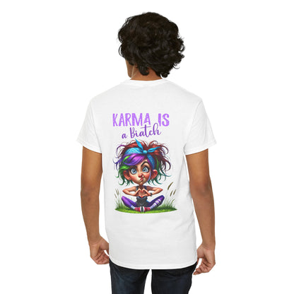 T-Shirt — 'Karma Is a B*tch' Colourful Yoga Girl Graphic Tee