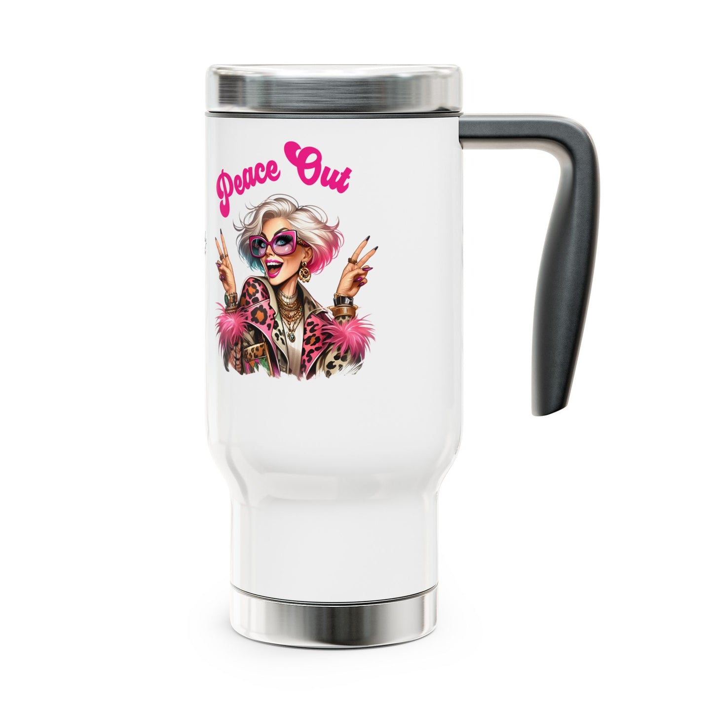 Peace Out – Glam Confidence Woman in Her Prime Stainless Steel Travel Mug (14oz)