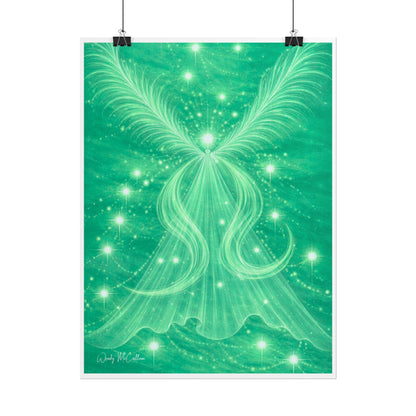 Archangel Raphael Healing Giclée Print – Vibrant Green Angel Frequency Art
