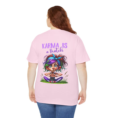 T-Shirt — 'Karma Is a B*tch' Colourful Yoga Girl Graphic Tee
