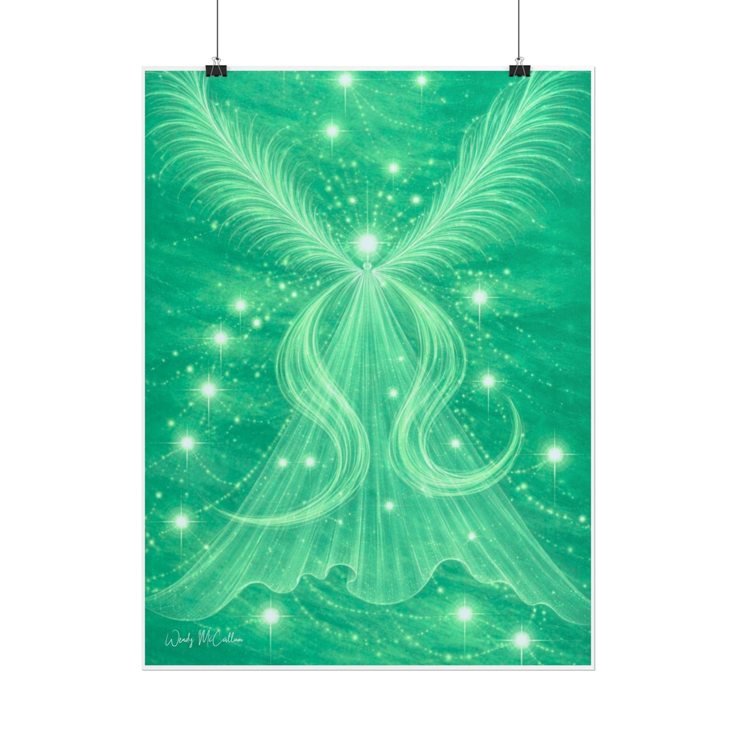 Archangel Raphael Healing Giclée Print – Vibrant Green Angel Frequency Art
