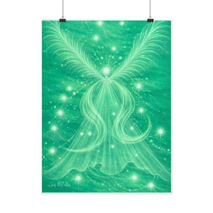Archangel Raphael Healing Giclée Print – Vibrant Green Angel Frequency Art
