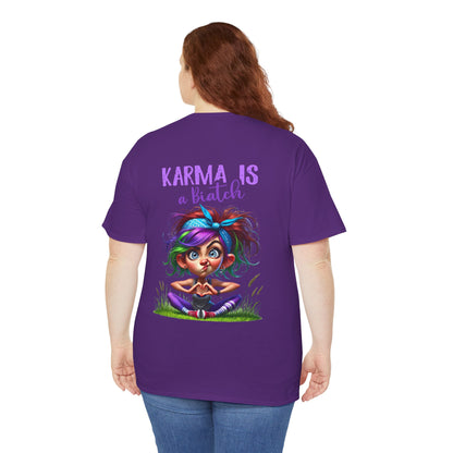 T-Shirt — 'Karma Is a B*tch' Colourful Yoga Girl Graphic Tee