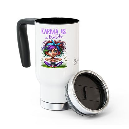 Karma Is a Biatch – Cute but Savage Yoga Girl Stainless Steel Travel Mug (14oz)