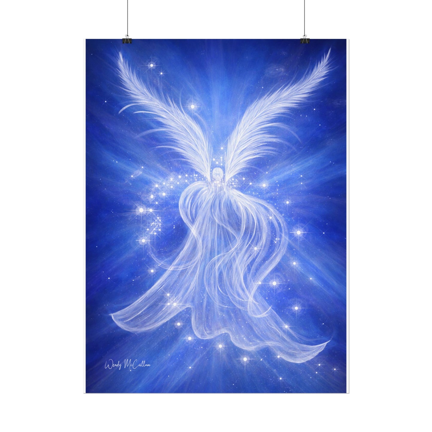 Archangel Michael Protection Giclée Print – Vibrant Blue Angel Frequency Art