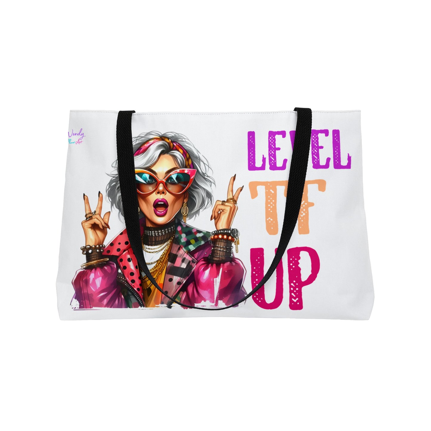 Weekender Tote Bag — "Level TF Up" Funny Retro Grandma Graphic Tote