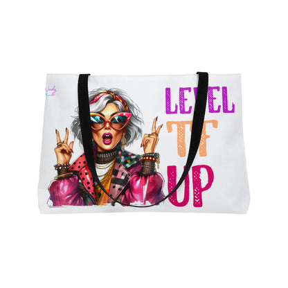 Weekender Tote Bag — "Level TF Up" Funny Retro Grandma Graphic Tote