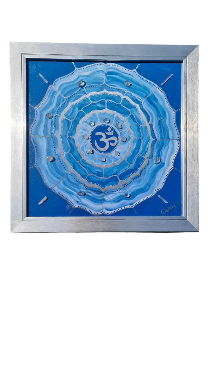 Blue Mandala communicating & manifesting with your higher self  - Framed embellished crystal infused