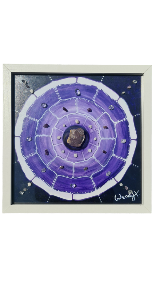 Amethyst Mandala for Manifesting - Framed embellished crystal infused Print