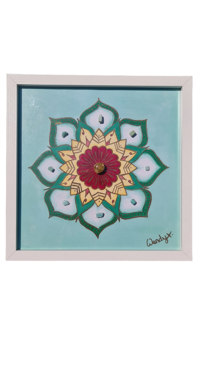 Flower Mandala for Manifesting - Framed embellished crystal infused Print