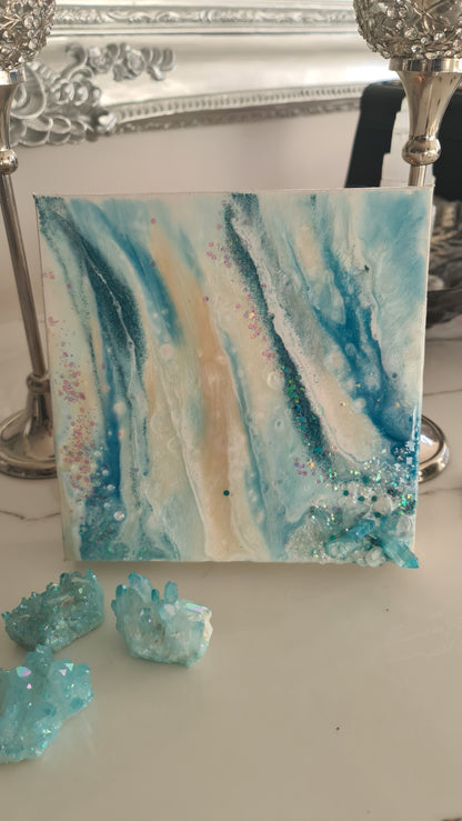 Aqua Serenity Resonance - Mini Geode Art   3/4 in series
