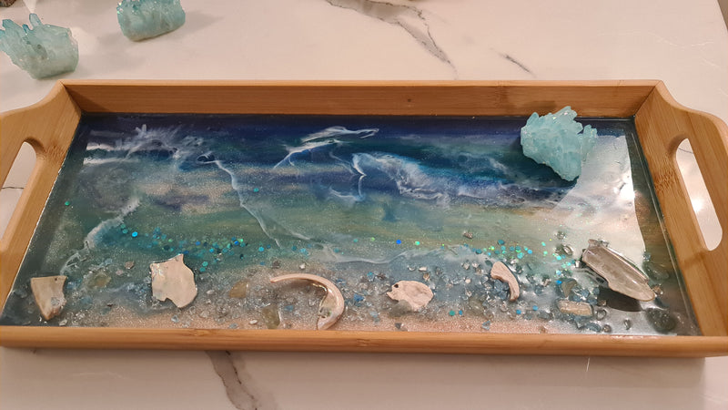 Unique Resin Tray: An Ocean-Inspired Charcuterie Board with Healing Crystal Energy