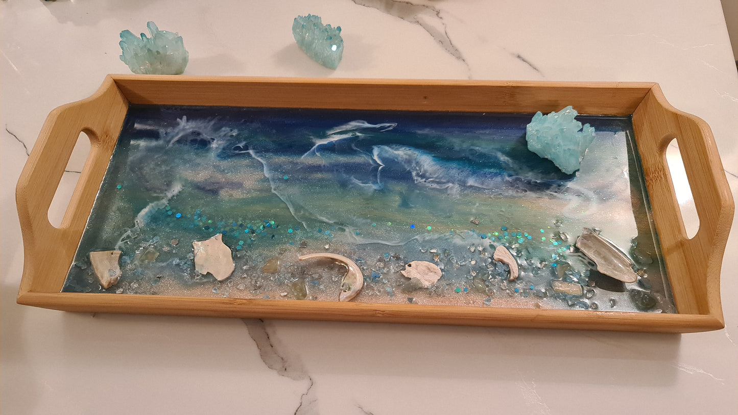 Unique Resin Tray: An Ocean-Inspired Charcuterie Board with Healing Crystal Energy